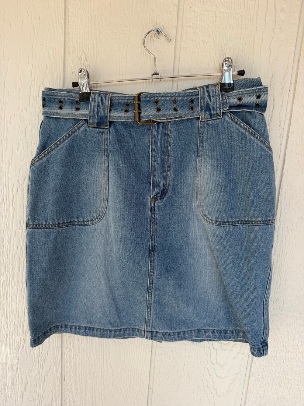 Vintage Classic Light Blue Denim Skirt with Belt